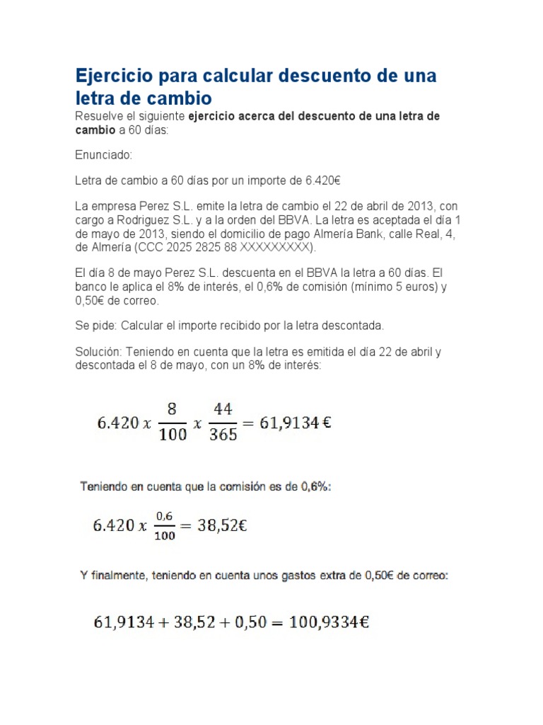Calcular Descuento de Una Letra de Cambio | PDF