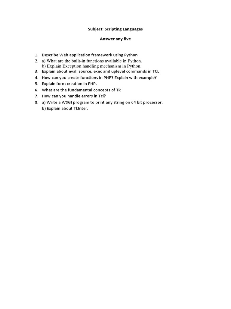 Subject: Scripting Languages Answer Any Five | PDF | Technology ...