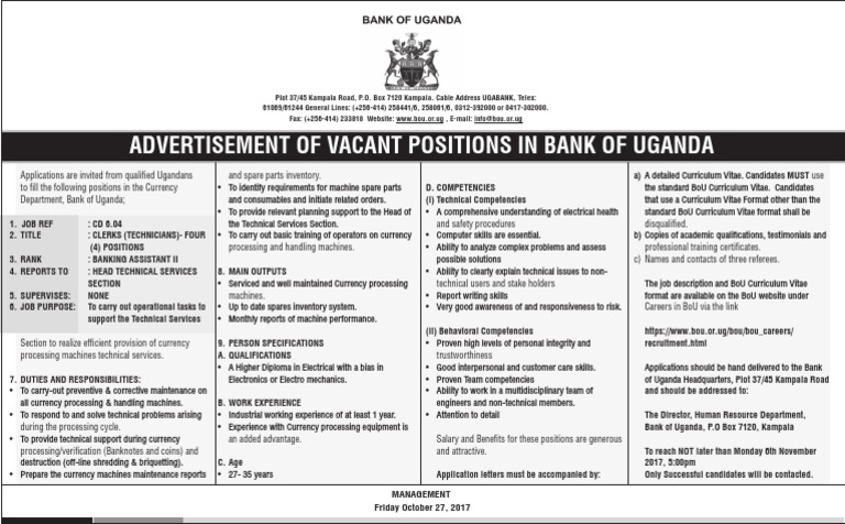bank of uganda job vacancies