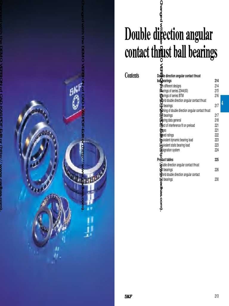 Double Direction Angular Contact Thrust Ball Bearings 214 | PDF ...