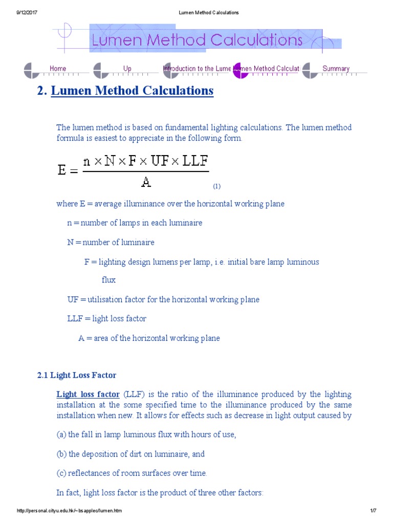 Lumen Method Calculations Lighting Natural Philosophy