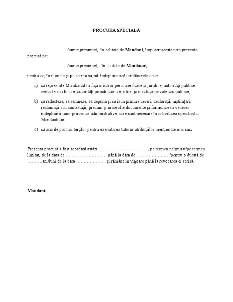 Model Procura Imputernicire Model Procura Imputernicire