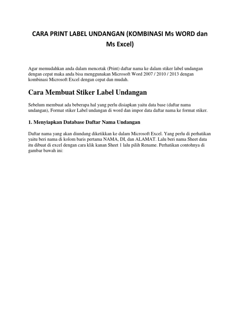 Cara Print Label Undangan Kombinasi Ms Word Dan Ms Excel