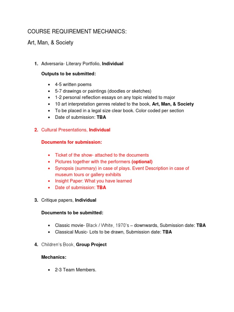 Course Requirements for Art Projects | PDF | Poetry | Paintings