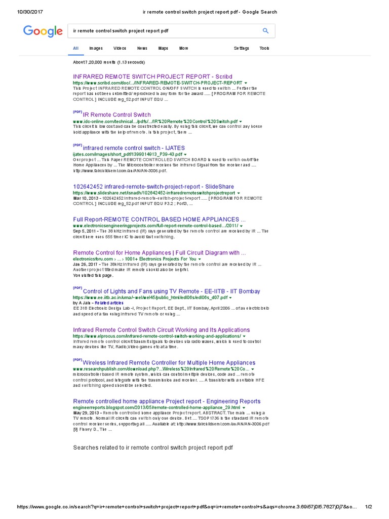 Ir Remote Control Switch Project Report PDF Remote Control Infrared