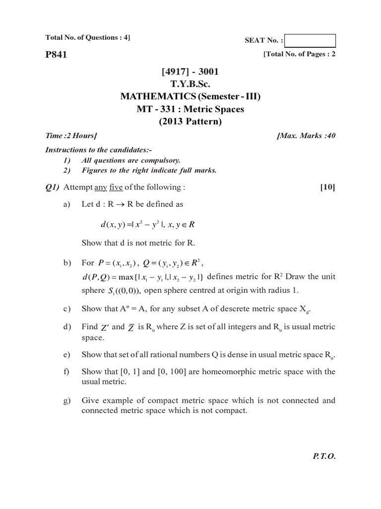 TYBSc. 2013 Sem. - 3 2016 | Metric Space | Eigenvalues And Eigenvectors