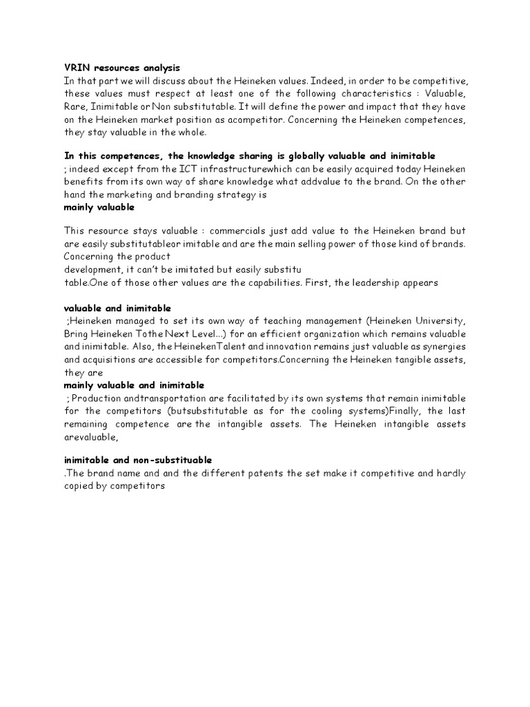 Heineken VRIN Resource Analysis | PDF