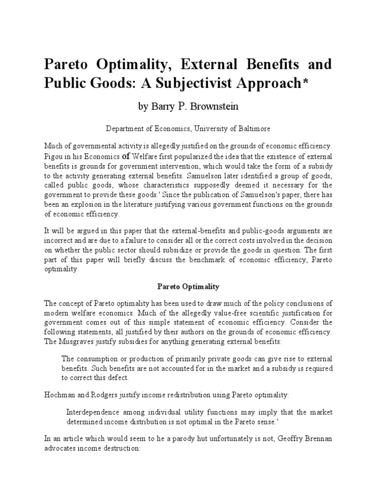 Pareto Optimality | PDF | Pareto Efficiency | Public Good