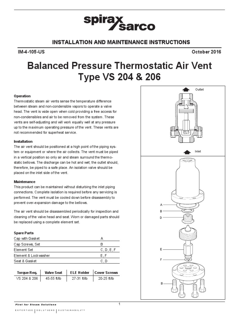 Balanced Pressure Thermostatic Air VentInstallation and Maintenance