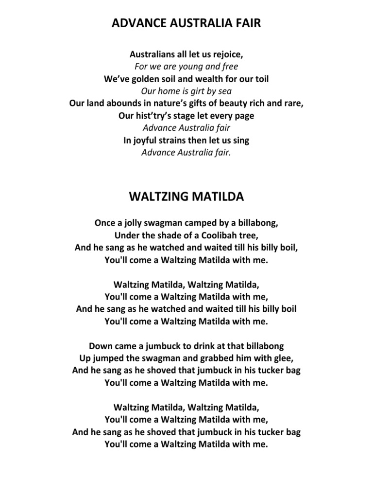Waltzing Matilda Lyrics PDF