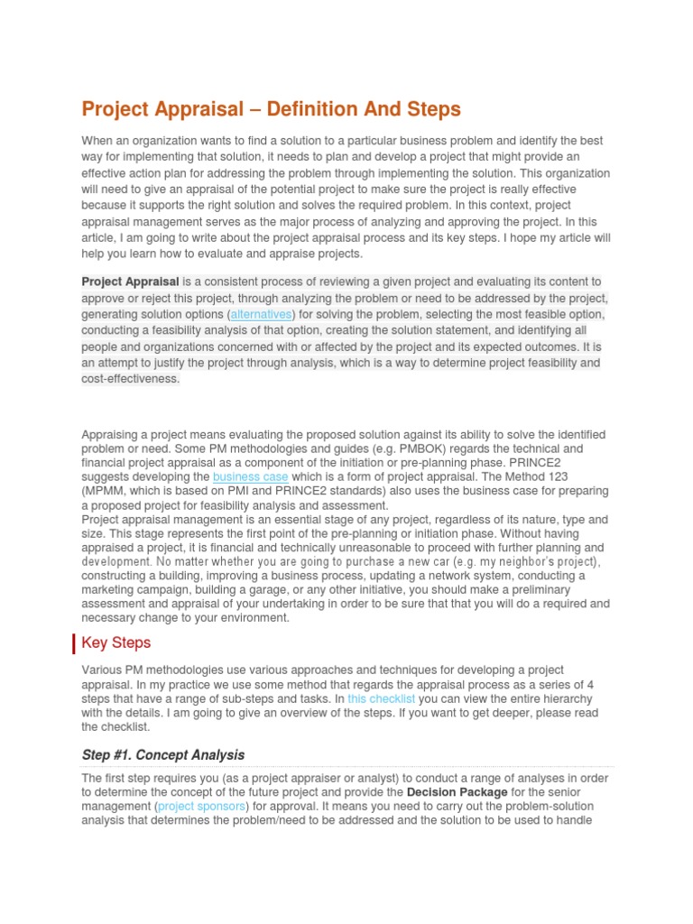 Project Appraisal Steps Explained | PDF | Feasibility Study | Real ...