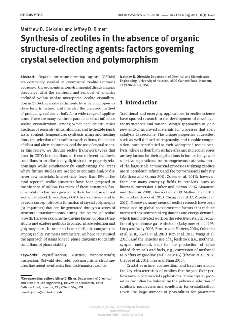Synthesis of Zeolites in The Absence of Organic Structure-Directing ...