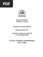 Anna University CHENNAI - 600 025: B.Tech. Chemical Engineering (Full Time)