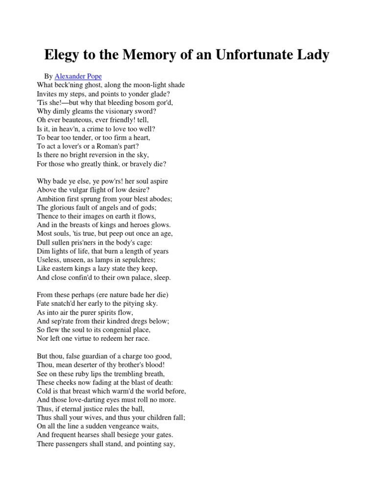 Elegy To The Memory of An Unfortunate Lady PDF Religion And Belief