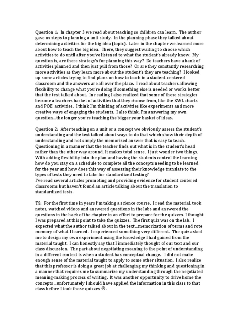 Educ 224 Reading Response 2 | PDF | Quiz | Learning