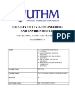 Faculty of Civil Engineering and Environmental: Occupational Safety and Health (Osh) Assigntment 1