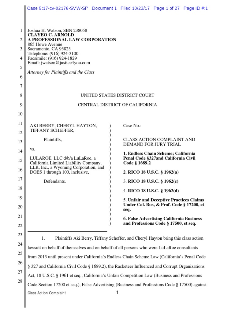 ClassAction Lawsuit Class Action Venue (Law)