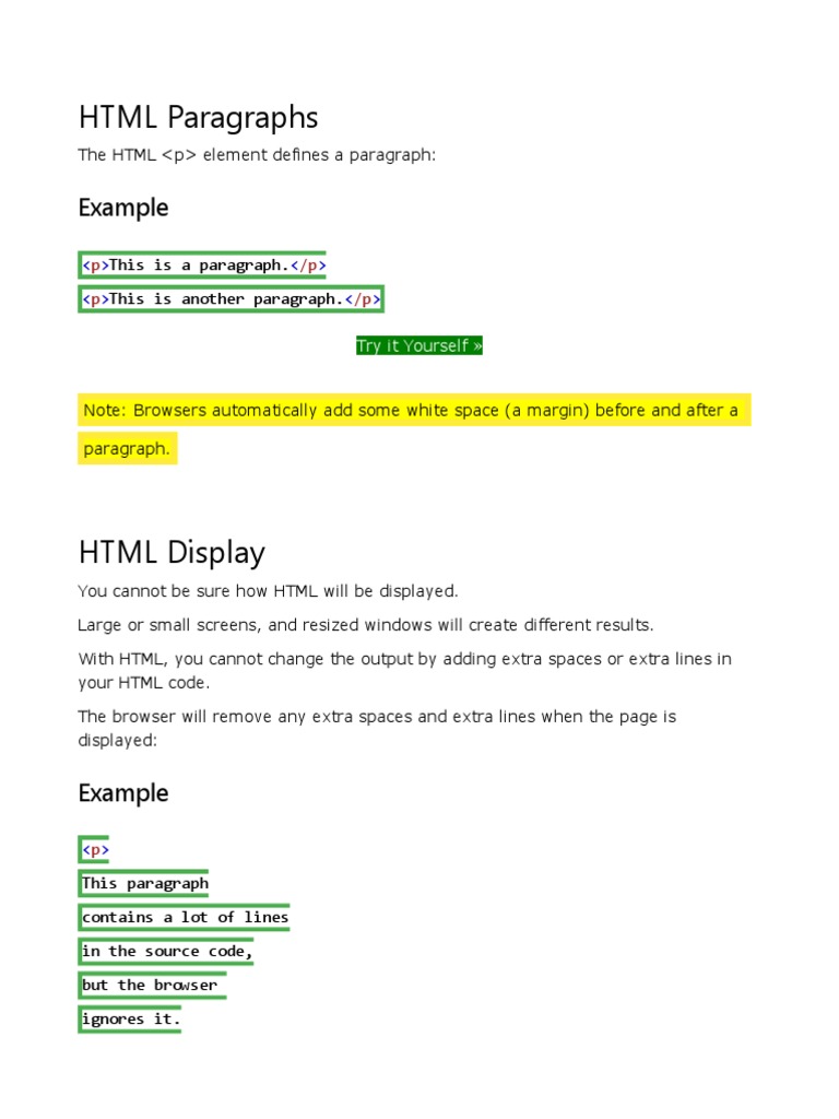 HTML Paragraphs | PDF | Html Element | Html