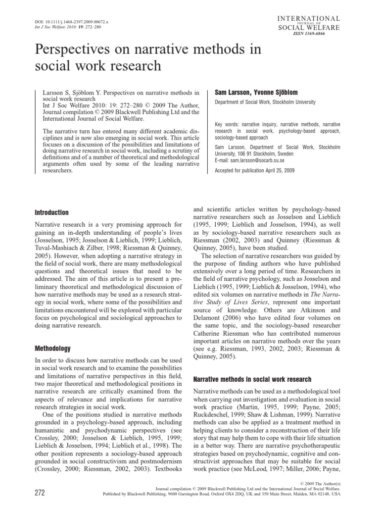 Perspectives On Narrative Methods in Social Work Research: Sam Larsson ...