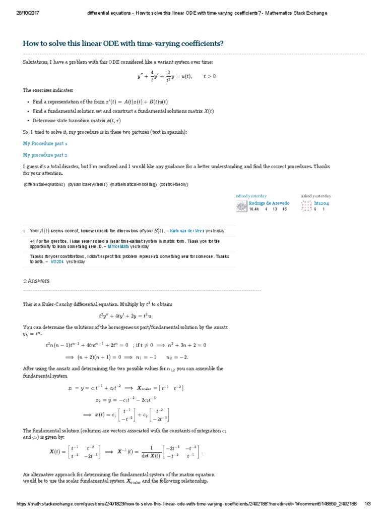 How To Solve This Linear ODE With Time-Varying Coefficients | PDF ...