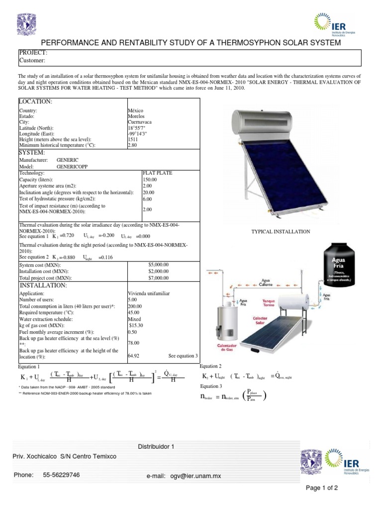 Thermosyphon Solar System in Cuernavaca | PDF | Temperature | Water Heating