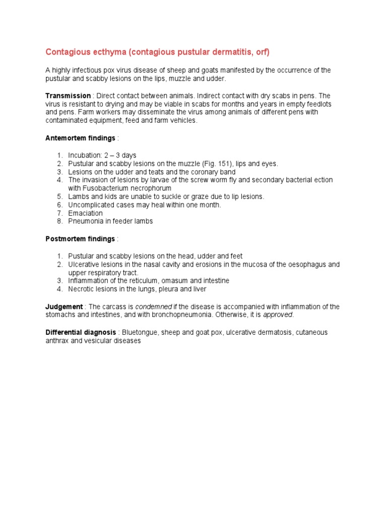 Contagious Ecthyma (Contagious Pustular Dermatitis, Orf) | PDF | Sheep ...