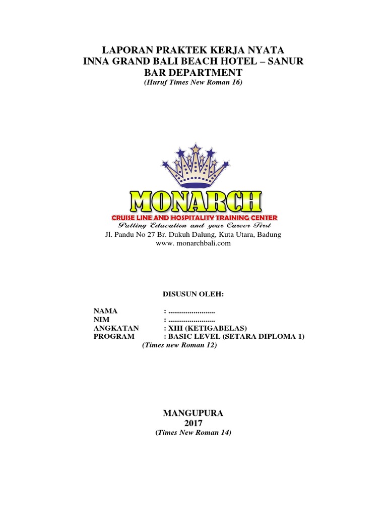 Contoh Laporan On The Job Training Food And Beverage Service Kumpulan Contoh Laporan