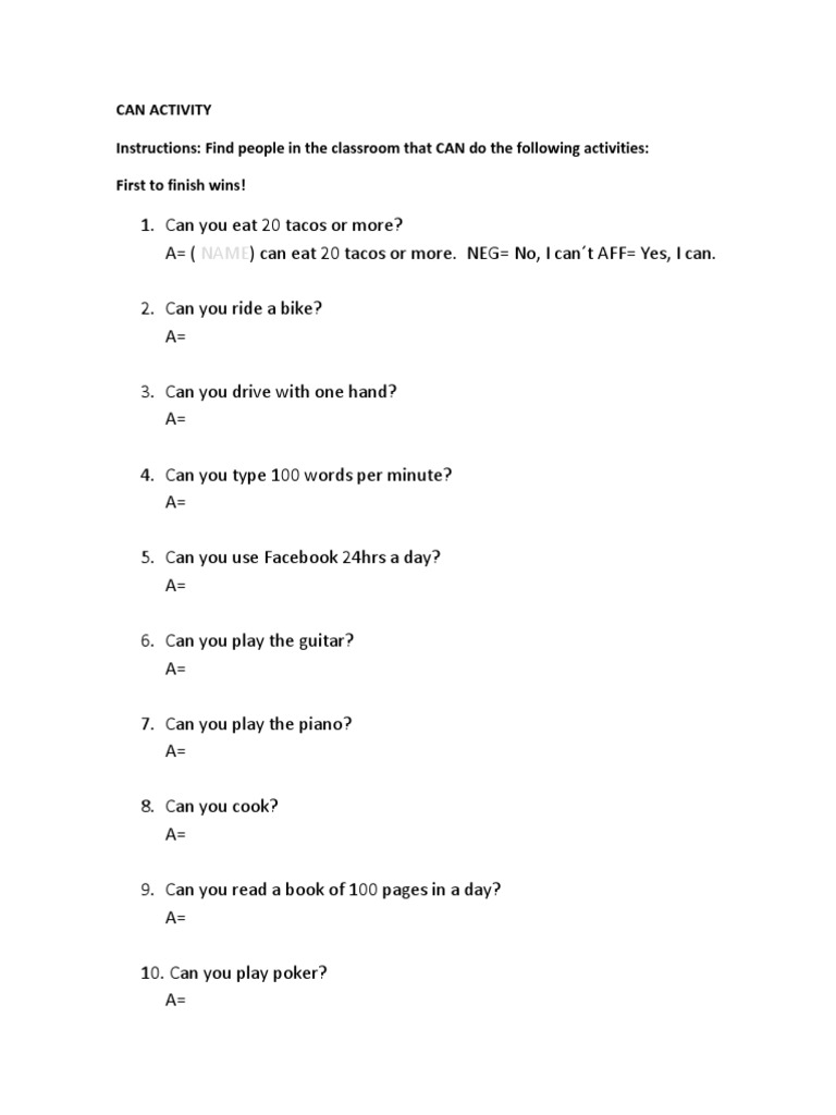 Classroom Activity: Can You Do This? | PDF | Language Arts & Discipline ...