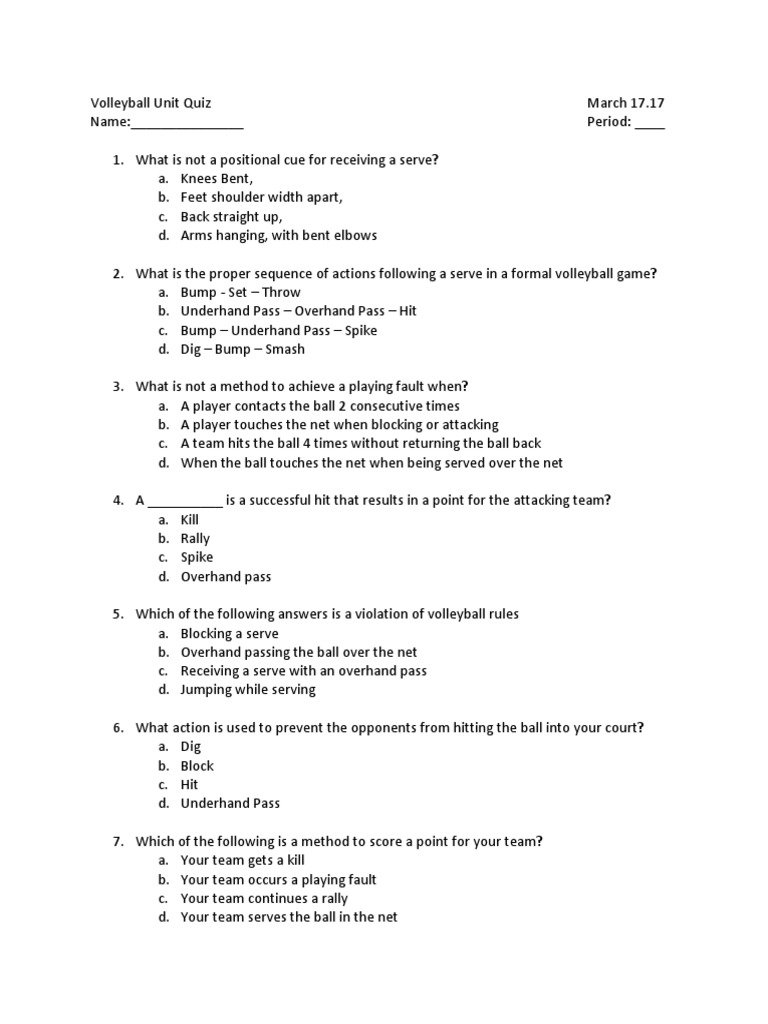 Josh L Volleyball Quiz And Exit Slip Volleyball Teams