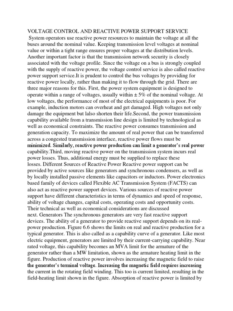 Voltage Control and Reactive Power Support Service | PDF | Ac Power ...