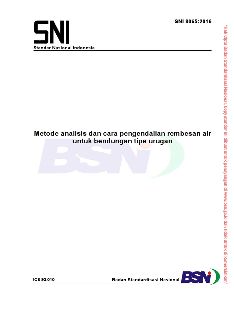 (Standar) SNI 8065-2016 Metode Analisis Dan Cara Pengendalian Rembesan ...