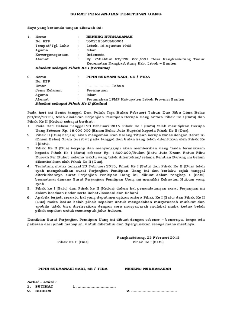 Cara Bikin Surat Perjanjian Penitipan Uang Tips Seputar Uang