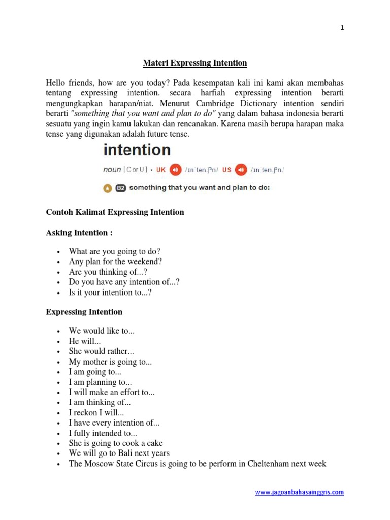 Materi Mengungkapkan Niat Kelas 10 | PDF