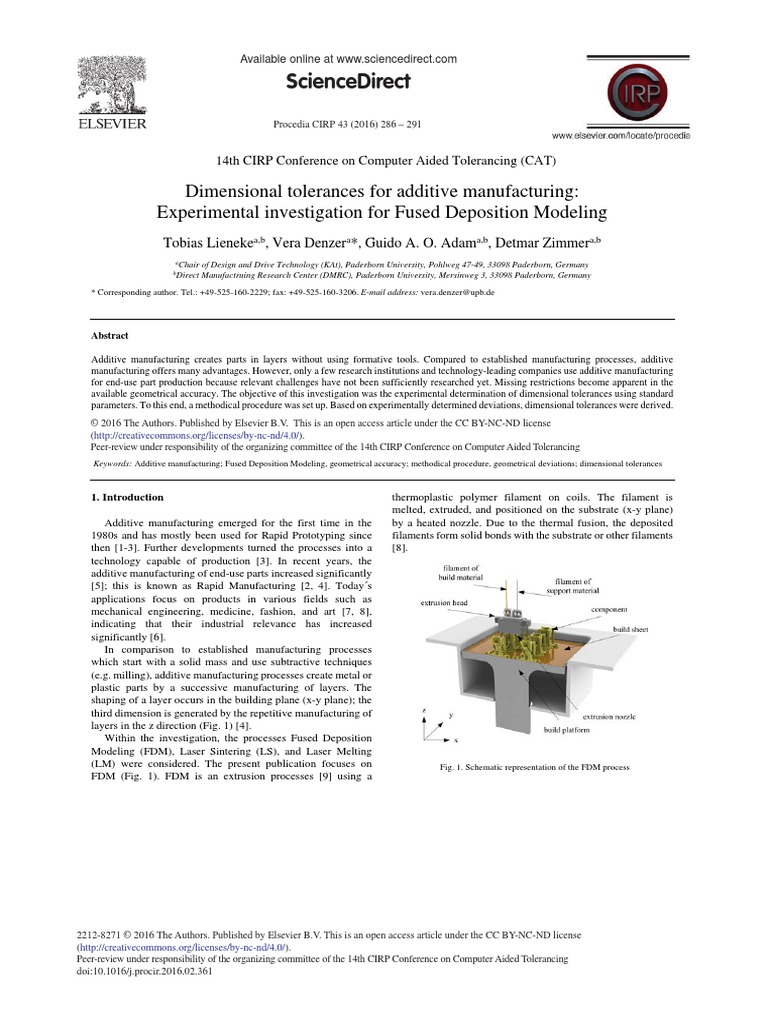 Dimensional Tolerances For Additive Manufacturing Experimental