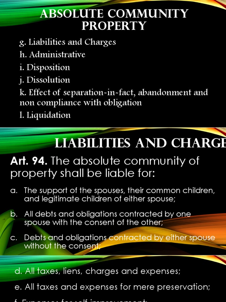 Absolute Community Property PDF Community Property Marriage