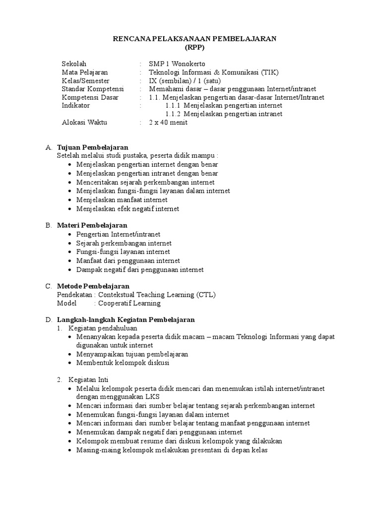 Rpp Tik Kelas Ix Pdf