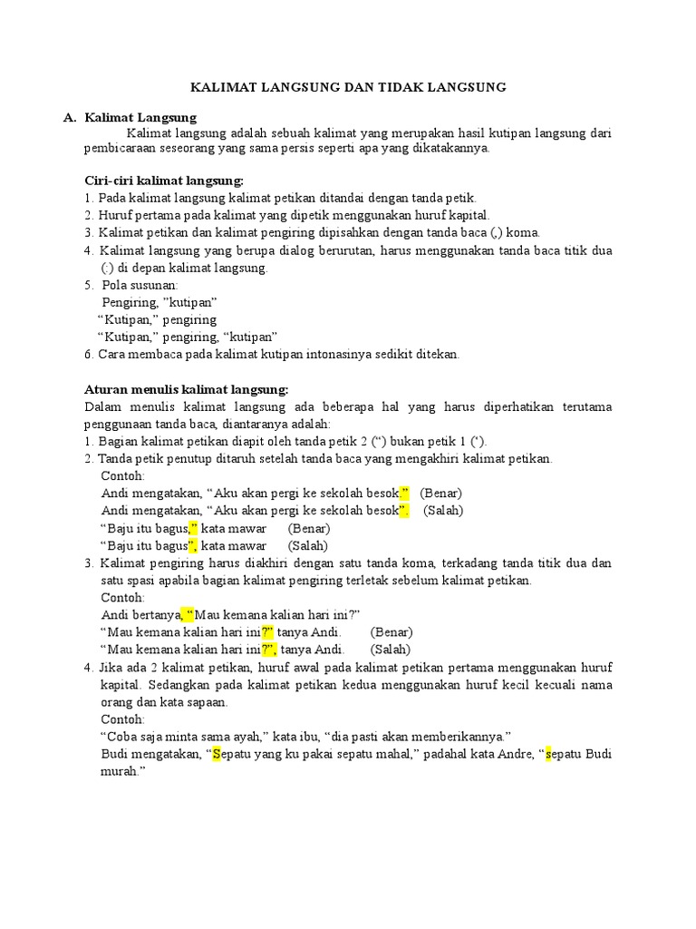 Kalimat Langsung Dan Tidak Langsung | PDF