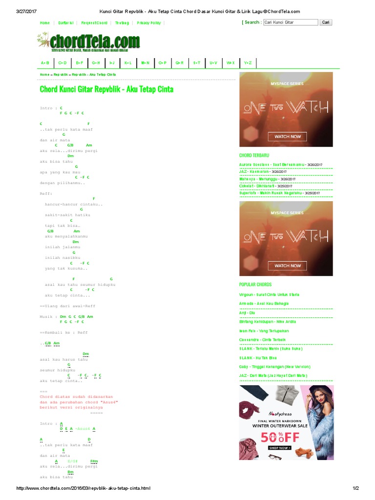 Kunci Gitar Repvblik Aku Tetap Cinta Chord Dasar Kunci Gitar Lirik Lagu C Chordtela Pdf