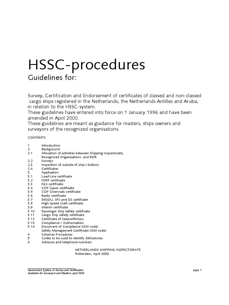 HSCC Procedures | PDF | Tonnage | Shipbuilding