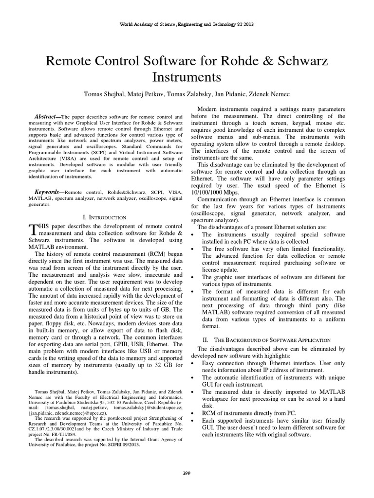 Remote Control Software For Rohde & Schwarz Instruments | PDF ...