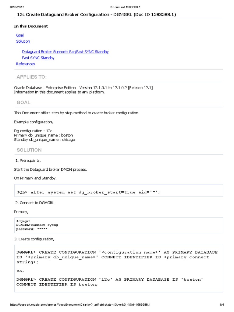 Create Dataguard Broker Config 12c | PDF | Information Retrieval | Data