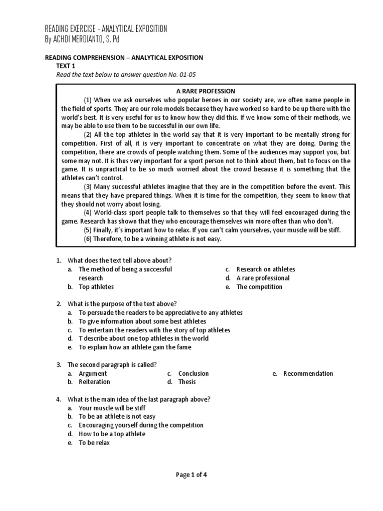 Reading Exercise Analytical Exposition Pet Adolescence