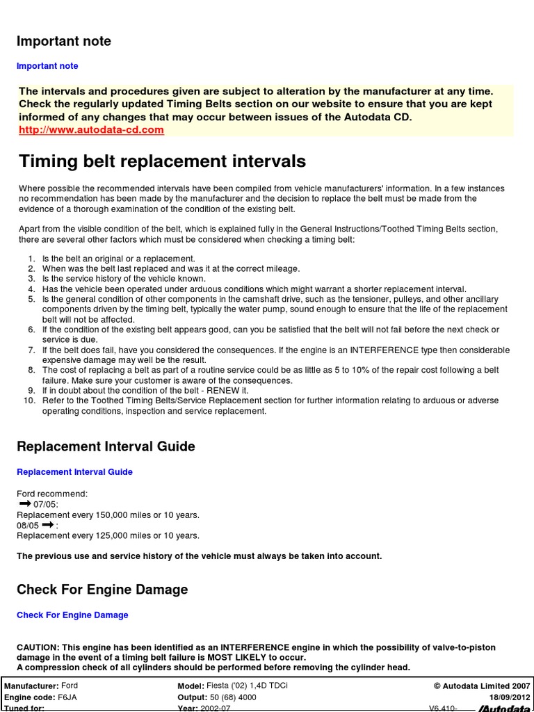 Timing Belt Replacement Interval PDF V6 Engine Belt (Mechanical)