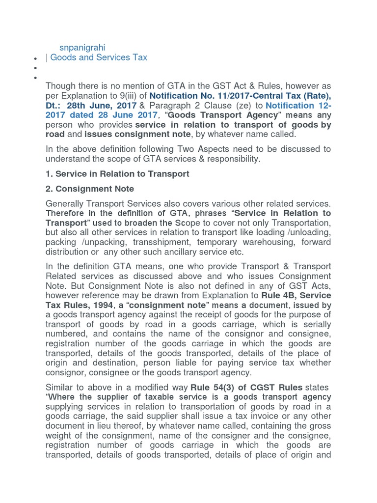 Gta in Gst Regime Value Added Tax Invoice