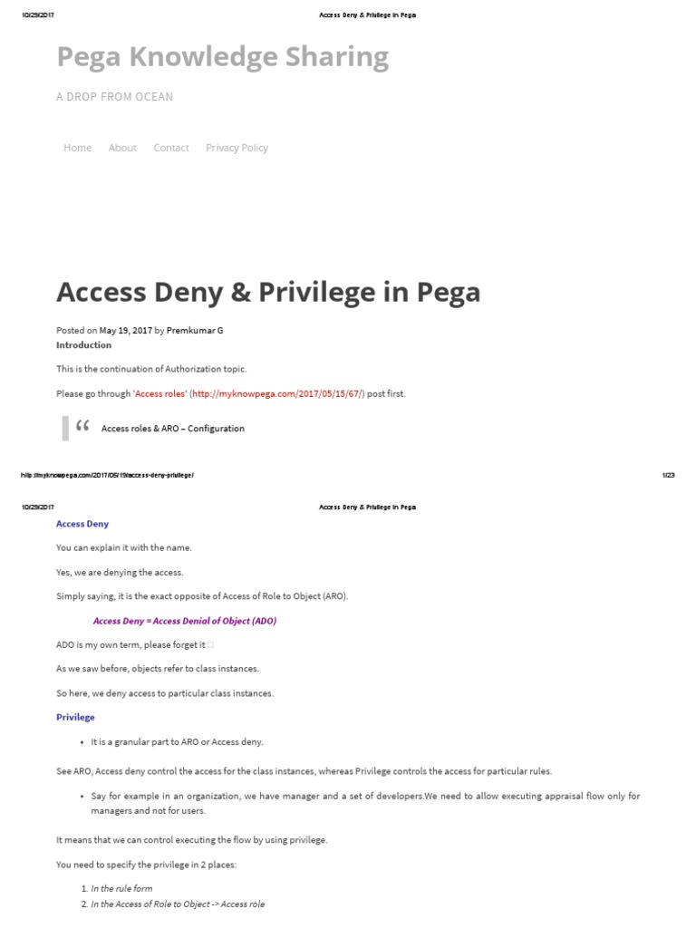 Access Deny & Privilege in Pega PDF Xml Database Index