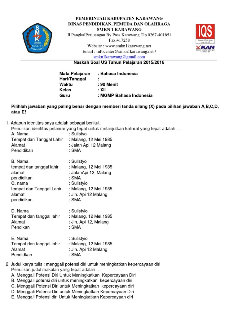 Soal Us Kls XII FIXdocx Soal Us Kls XII FIXdocx
