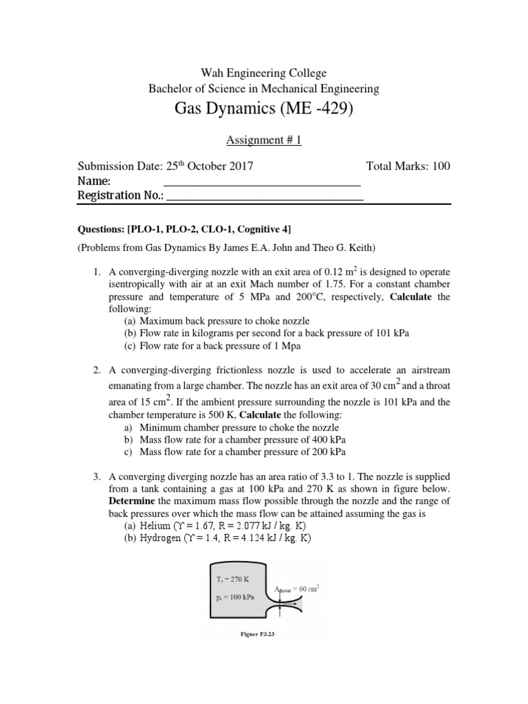 Gas Dynamics Assignment ME-429 | PDF | Teaching Methods & Materials ...