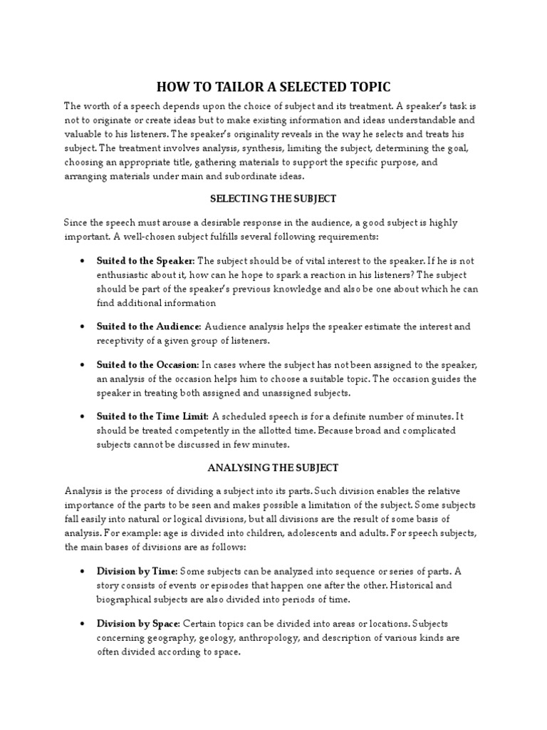 Effective Topic Selection for Speeches | PDF | Audience | Persuasion