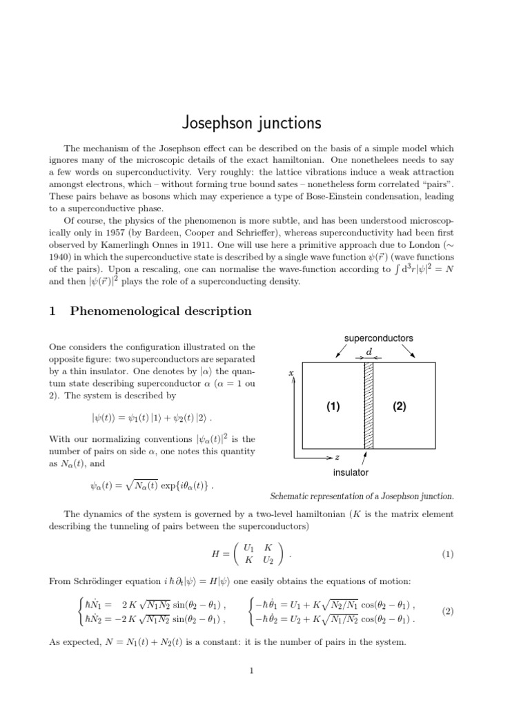 Josephson Junctions 1 Phenomenological Description PDF