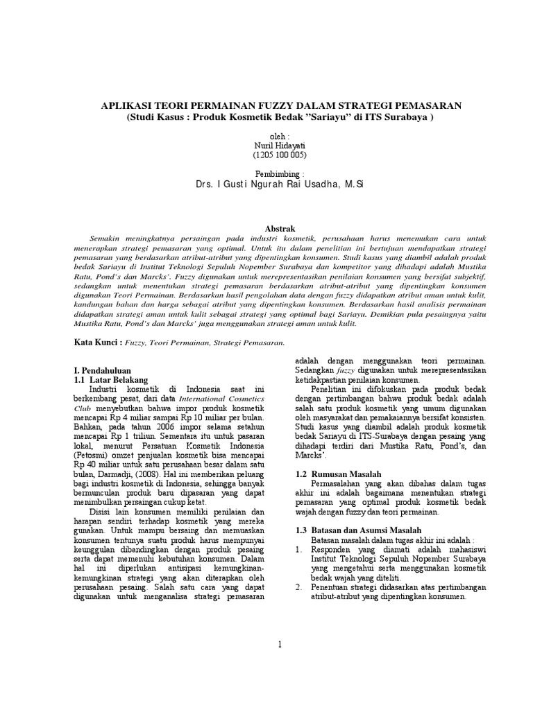 5_jurnal_game Theory_aplikasi Teori Permainan Fuzzy Dalam Strategi - Jurnal Tentang Permainan Tradisional Pdf